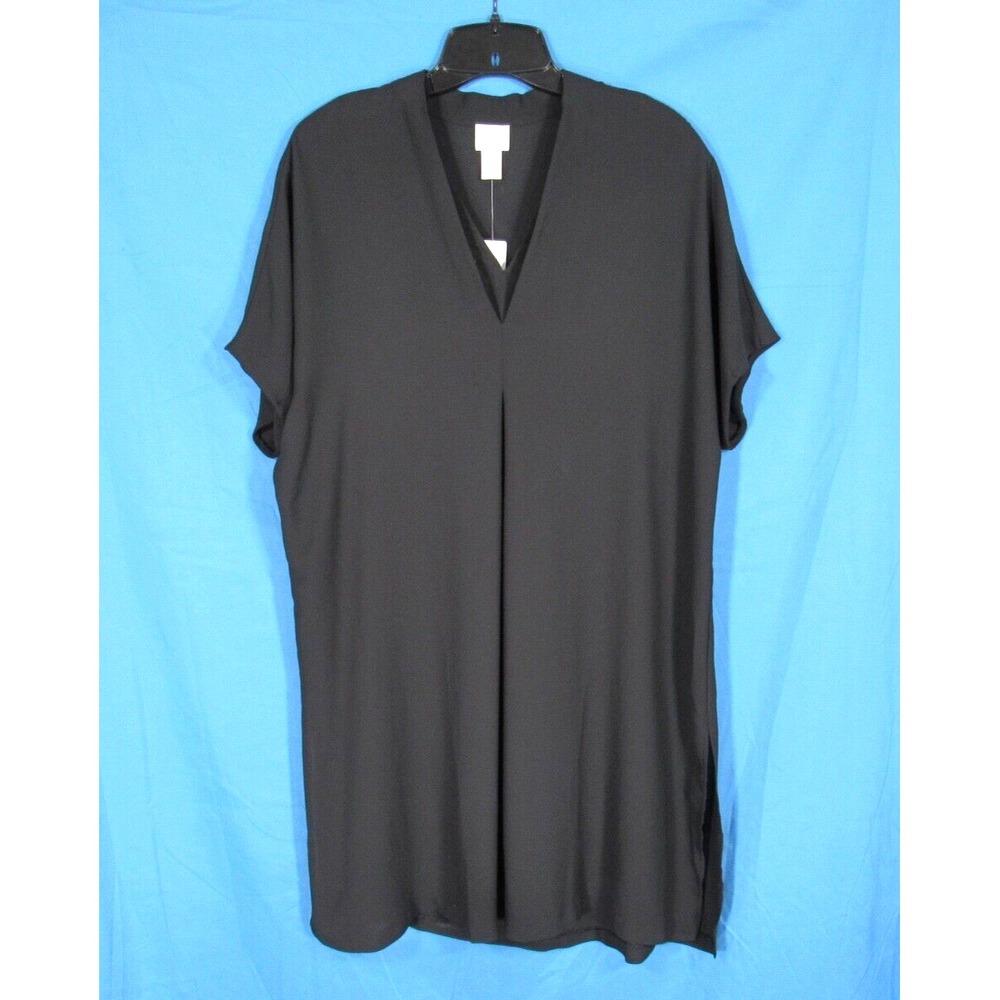 NWT CHICO'S Black Flowy Georgette V-NECK MINI-DRESS SHIFT  Tunic Top 0 (US S)